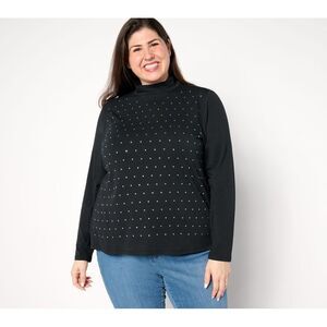 Studio Park Women's Top Sz S X Jane Treacy Mock Neck Rhinest Knit Black